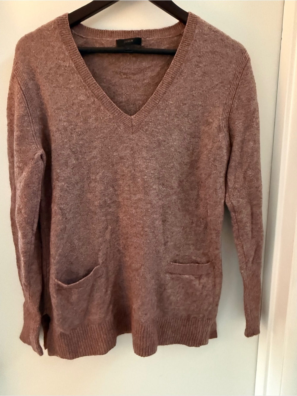 J. Crew Rose-Mauve V-Neck Pocket Sweater Size M